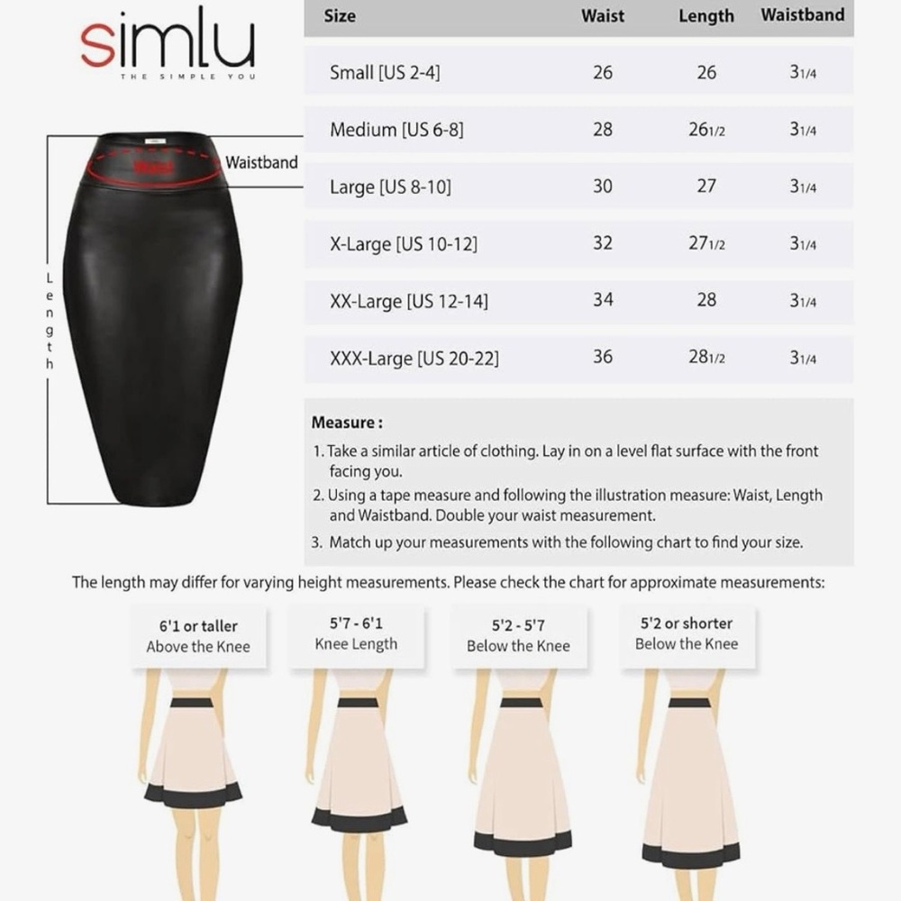 SIMLU Black Faux Leather Midi Pencil Skirt Very Stretchy High Waist Office M EUC - Picture 14 of 15